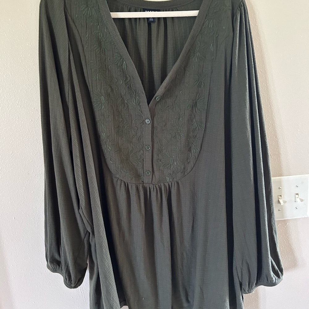torrid Olive Green Embroidered V-Neck Tunic